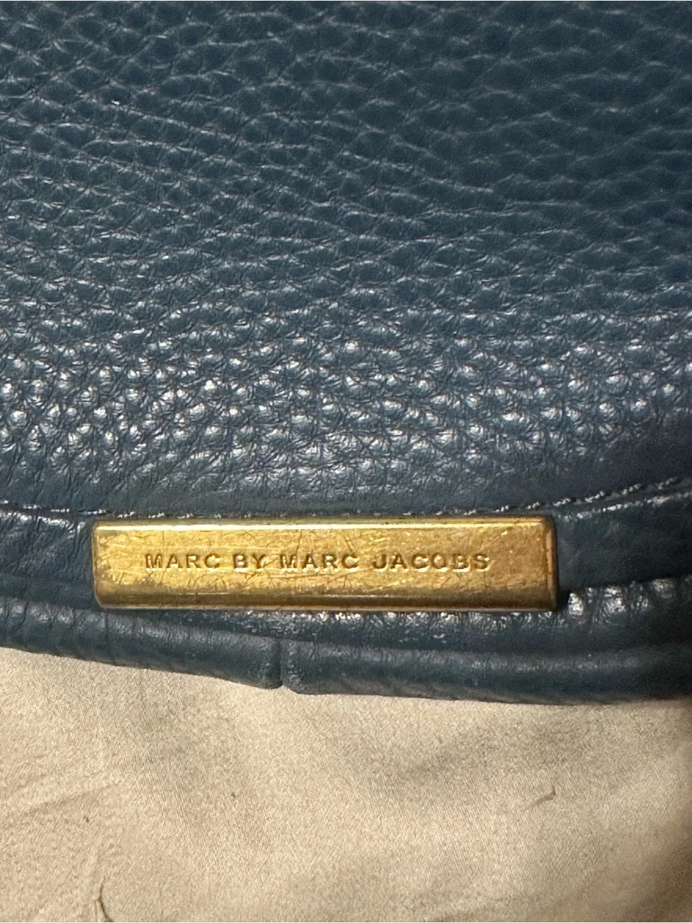 Marc by Marc Jacobs Teal-Blue Pebbled Leather Crossbody with Brown Strap